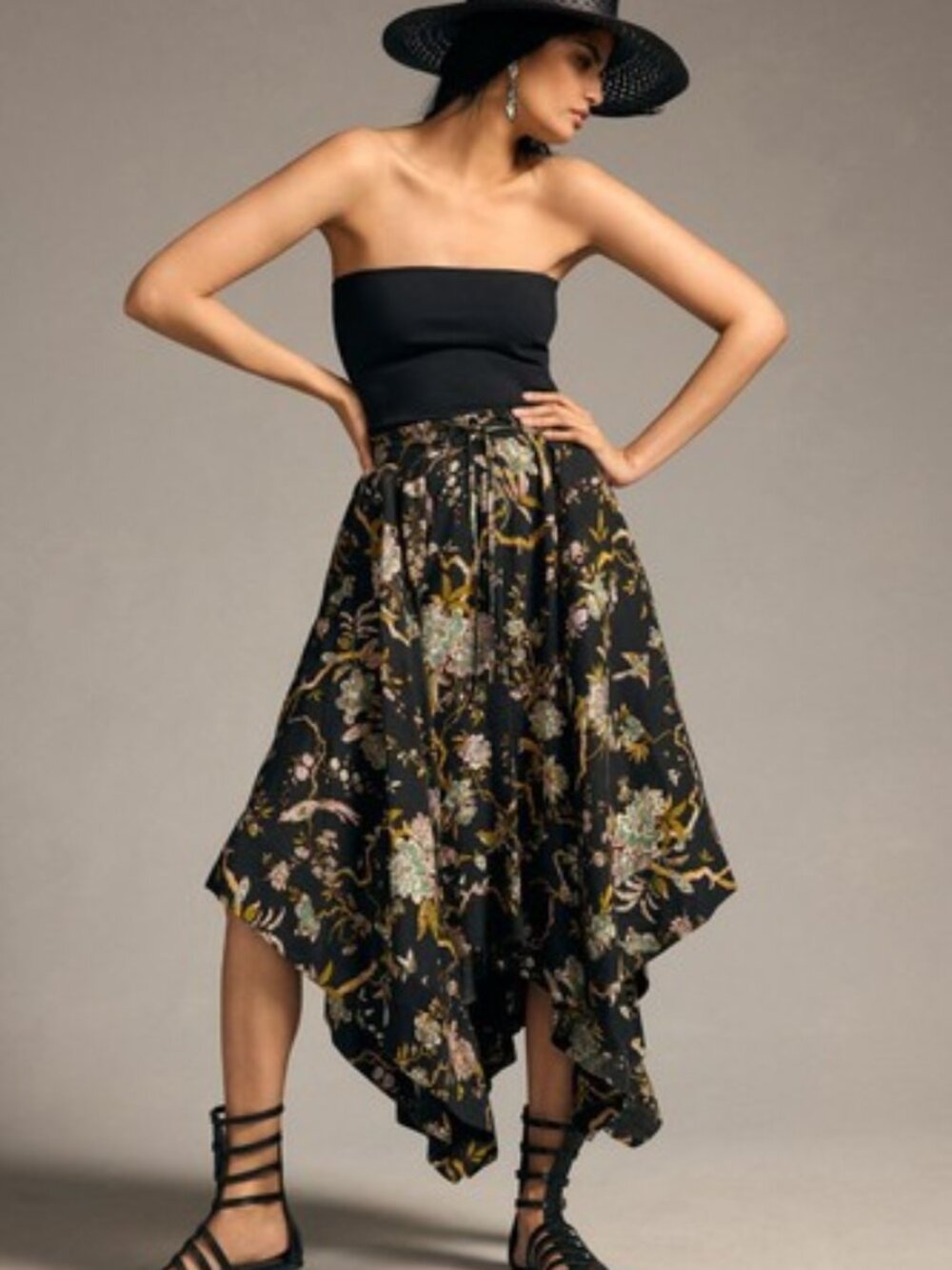 Pilcro Asymmetrical Linen Drawstring Skirt Anthropologie Floral Printed